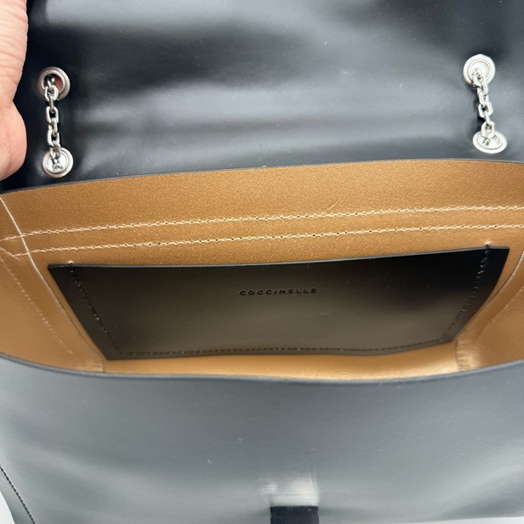 Coccinelle Italian Leather Chain Strap Crossbody Purse Shoulder Bag Black Silver - Picture 6 of 10